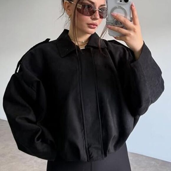 Kissonic Jackets & Blazers - NWT Kissonic Faux Suede Bomber Jacket Oversized Long Sleeve Cropped Coat S
